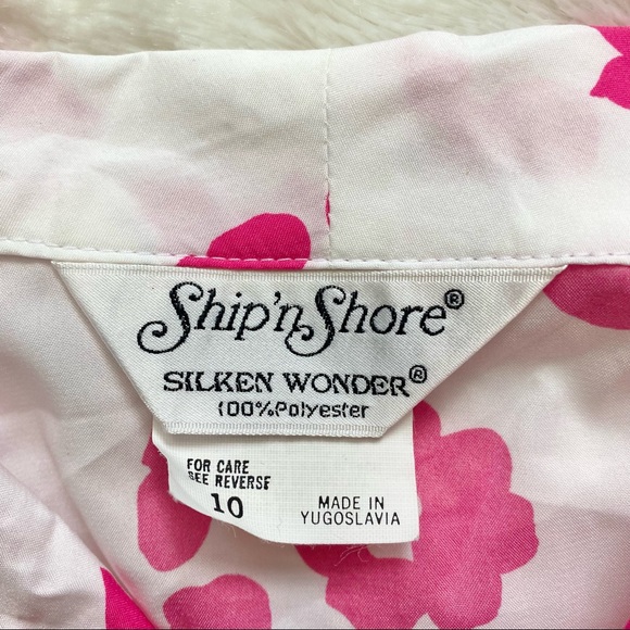 VINTAGE Crisp White & Pink Floral Blouse - Picture 3 of 6